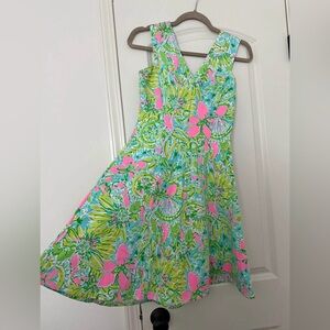 Lilly Pulitzer Pink and Green Sleeveless V-Neck Sundress